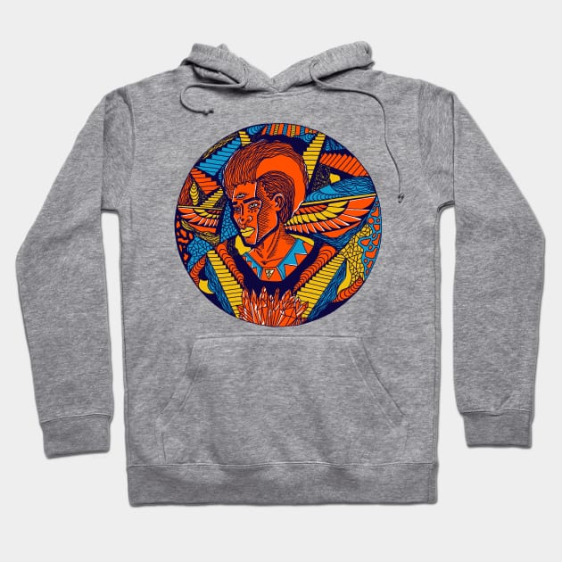 Orange Blue Wise Afro King Hoodie by kenallouis